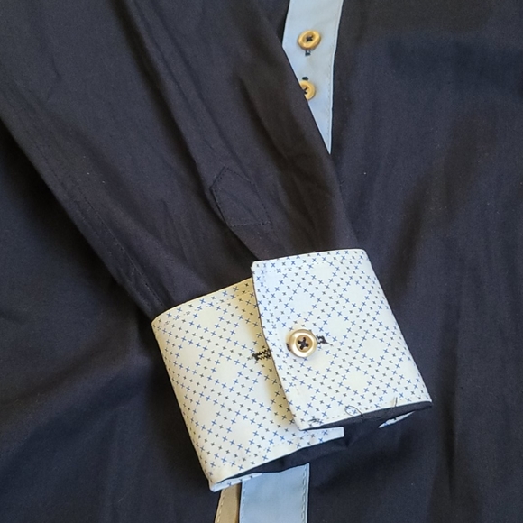 Men Navy Blue Button Down Long sleeves 100% Cotton Dress Shirt  Size S - Picture 4 of 7